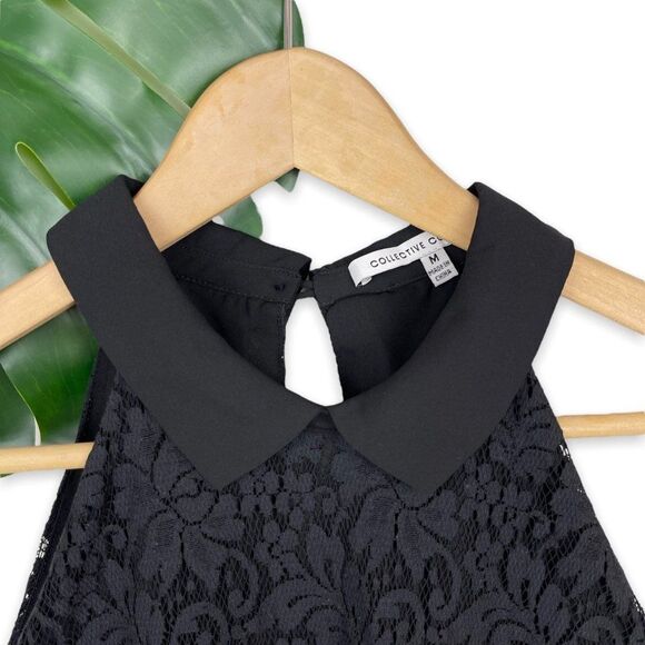 Collective Concepts Peter Pan Collared Top in Black Floral Lace - Picture 7 of 10